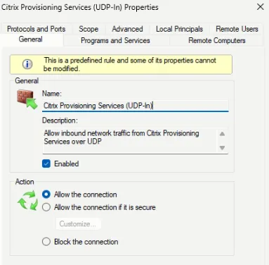 firewall rule added by target device setup