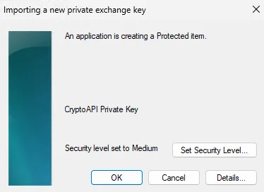certificate import wizard - protected item