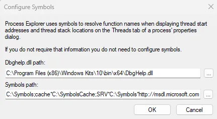 Process Explorer Symbol Konfigurationsmenü
